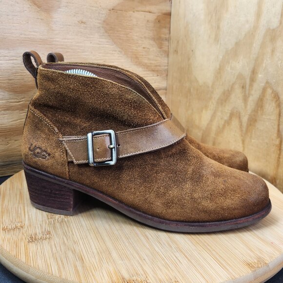 UGG Wright Belted Suede Ankle Boots Booties - Picture 1 of 11